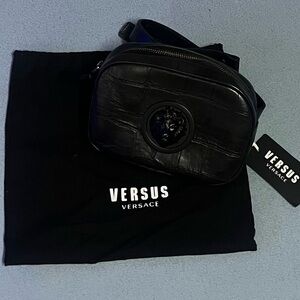 Versus Versace Black Croc-Embossed Belt Bag